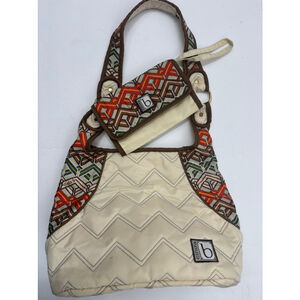 Women's Cinda b Beige quilted chevron Tote Bag and wristlet wallet One Size